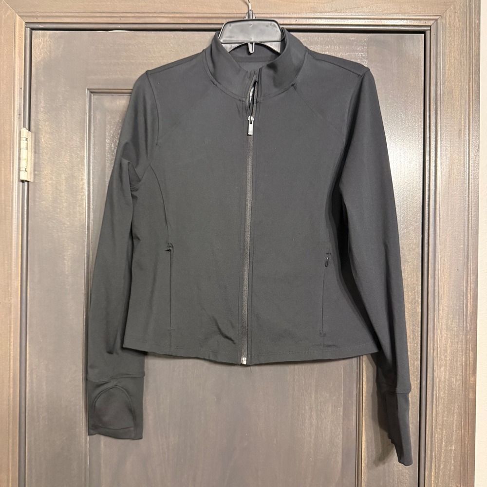 All in Motion Womens Black Full Zip Mock Neck Active Jacket Thumbholes Large